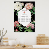 Poster Peonies roses Fleurs Mariage Black Seating Chart (Cuisine)
