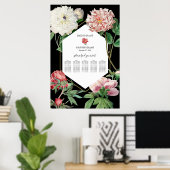 Poster Peonies roses Fleurs Mariage Black Seating Chart (Bureau à domicile)