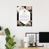 Poster Peonies roses Fleurs Mariage Black Seating Chart (Bureau à domicile)