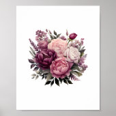 Poster Peonies Roses rose blanc violet Floral Flower (Devant)