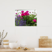 Poster Peonies rouges et fleurs violettes Photographie (Cuisine)