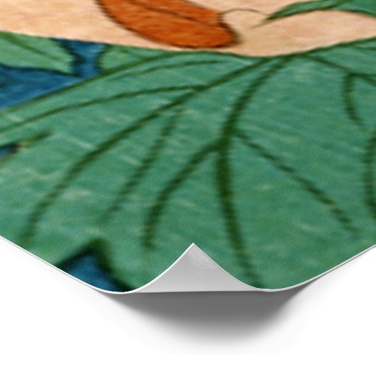 Poster Peonies vintages sur Bleu (Coin)