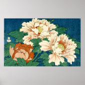 Poster Peonies vintages sur Bleu (Devant)