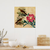 Poster Peony avec Nightingales (Cuisine)