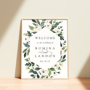 Poster Peony blanc Aquarelle Floral Mariage Bienvenue