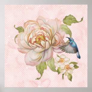 Poster Peony Bouquet et Hummingbird