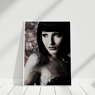 Poster Peony et tatouage - Modèle de mode Imprimer