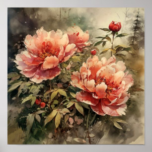 Poster Peony Flowers Art Print