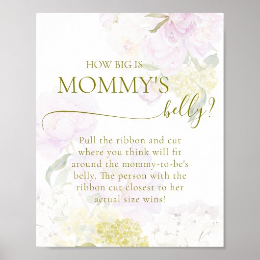 Poster Peony Hydrangea Baby shower Grosse maman ventre (Devant)