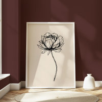 Peony Line minimaliste Art élégant Floral Black
