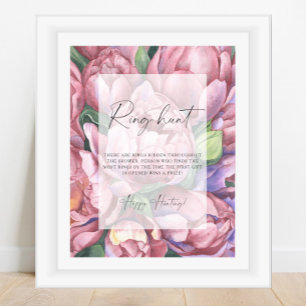 Poster Peony roses - Ring chasse nuptiale jeu de douche