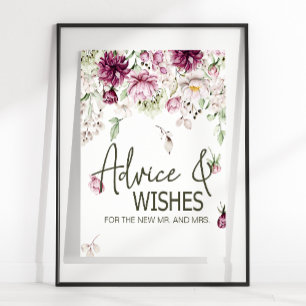 Poster Peonys Pink Bourgogne Floral Mariage Carte & Cadea