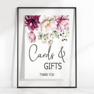 Poster Peonys Pink Bourgogne Floral Mariage Carte & Cadea