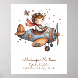 Poster Pépinière Artwork Avion volant enfant Personnalisé
