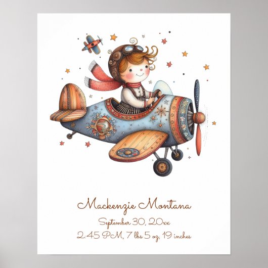 Poster Pépinière Artwork Avion volant enfant Personnalisé (Devant)