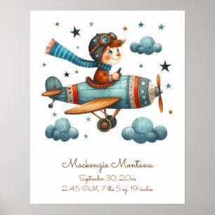 Poster Pépinière Cute personnalisée Art Avion volant enfa