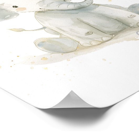 Poster Pépinière d'éléphants aquarelle (Coin)