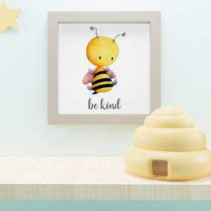 Poster Pépinière jaune et rose pour enfants abeille genti