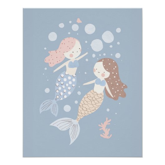 Poster Pépinière Mermaid Imprimer pour enfants Playroom P (Devant)