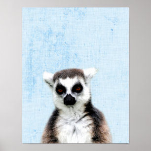 Poster Pépinière minimaliste Pastel Blue Peekaboo Lemur