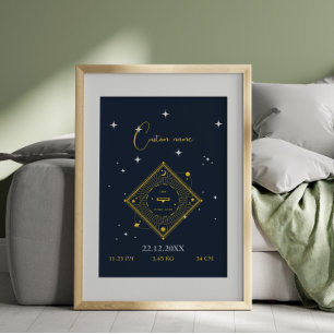 Poster Pépinière murale nouveau bébé Nom personnalisé Lib