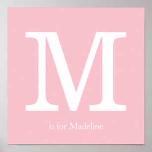 Poster Pépinière rose bébé Monogramme