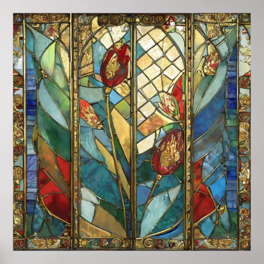 Poster Pépites en chef rouges en verre tendu au lever du (Devant)