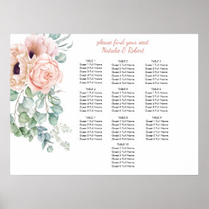 Poster Pépites roses et ivoires Grille de sièges Peonies