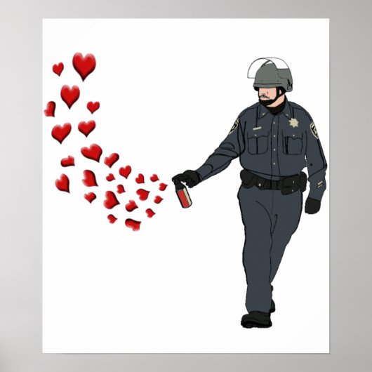 Poster Pepper Spray Cop décontracté avec Coeurs en couleu (Devant)