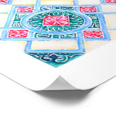 Poster Peranakan Carreaux géométriques Turquoise (Coin)