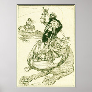 POSTER PERCEVAL COMBATTANT LE DRAGON, QUÊTE DU SAINT GRAA