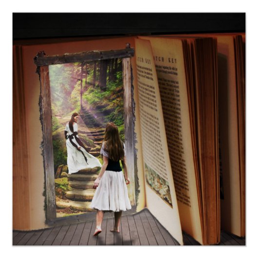 Poster Perdre dans l'imagination en lisant un livre (Devant)