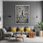 Poster Perdu dans le Maze Art Abstrait noir et blanc