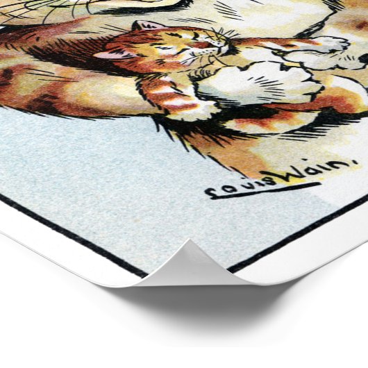 Poster Père Chat tenant un chaton, Louis Wain (Coin)