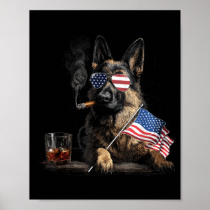 Poster Père de chien berger allemand Patriotique Drapeau