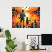 Poster Père et fils pêchant (Bureau à domicile)