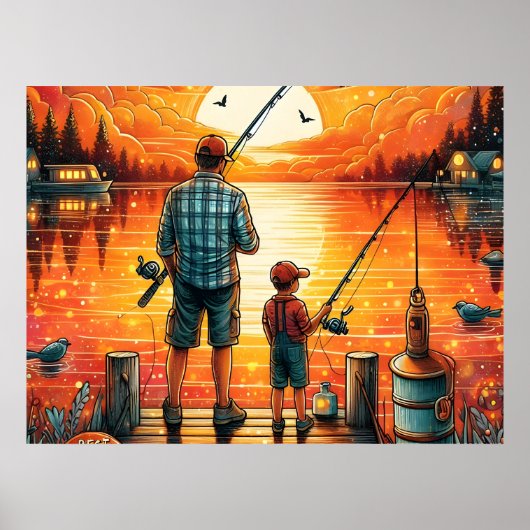 Poster Père et fils pêchant (Devant)