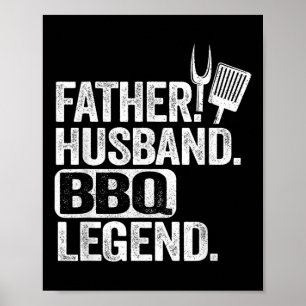 Poster Père Mari Bbq Légende Grillfather Smoking Viande