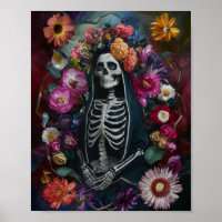 Poster Père Noël 3D Muerte avec fleurs colorées