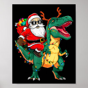 Poster Père Noël à cheval sur un dinosaure T Rex Noël drô
