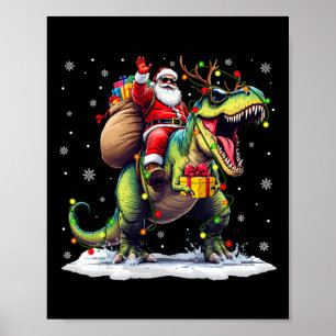 Poster Père Noël à cheval sur un dinosaure T Rex Noël Gar