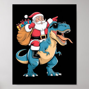Poster Père Noël à cheval sur un dinosaure T Rex Noël Gar