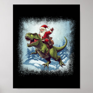 Poster Père Noël À cheval Un Dinosaure T-rex Drôle Noël