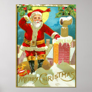 Poster Père Noël à la cheminée