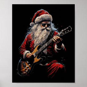 Poster Père Noël à la guitare rock jouant de la guitare -