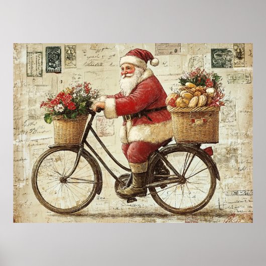Poster Père Noël à vélo, vintage, (Devant)