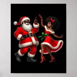 Poster Père Noël africain Mme Claus dansant afro-américai
