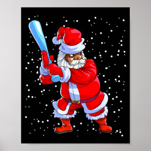 Poster Père Noël afro-américain noir Baseball Afro C