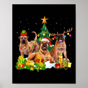 Poster Père Noël Anglais Mastiff Chien Gorgeousr Reindeer