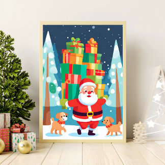Poster Père Noël apporte des présents et des chiots | Wal